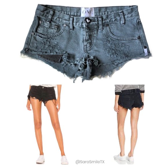 ONE TEASPOON - Trash Whores - Black Distressed Cutoff Denim Shorts - Picture 1 of 12
